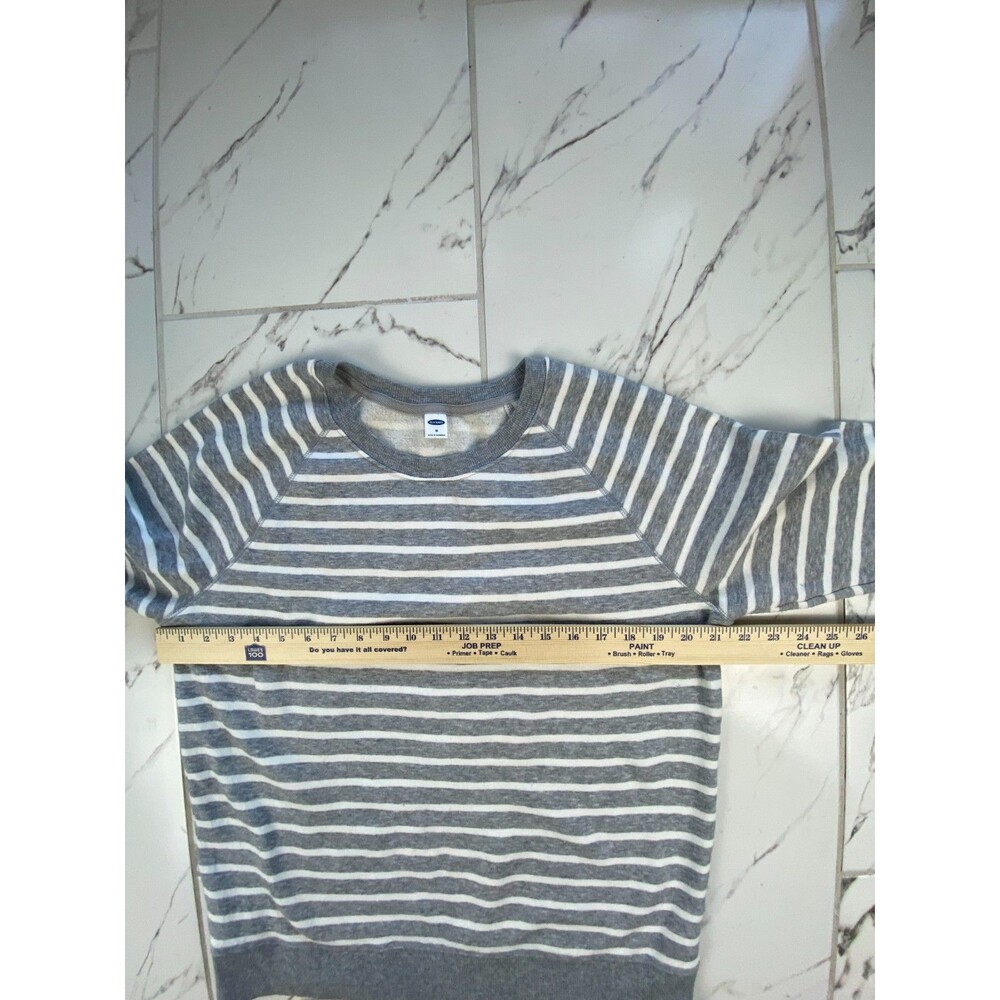 Old Navy Womens Medium Grey White Striped Fleece Crewneck Sweatshirt Pullover - Picture 4 of 7